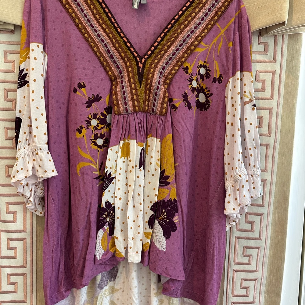 Floral V-Neck Purple Blouse